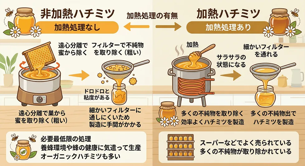 加熱ハチミツと非加熱ハチミツ
