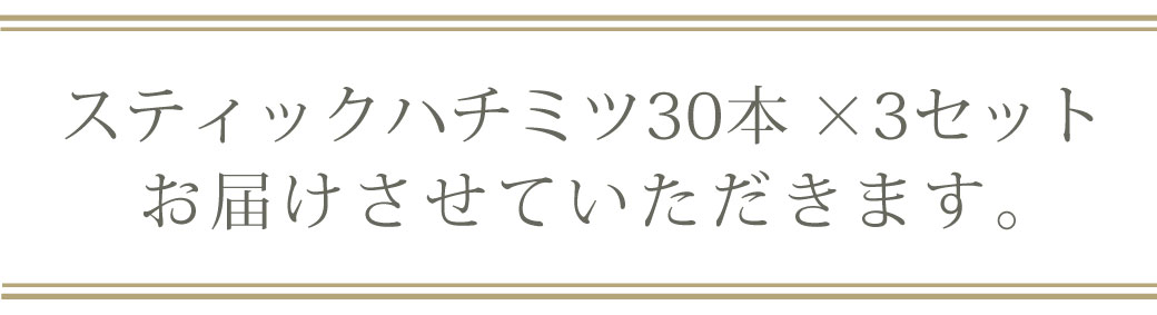見出しスティックハチミツ定期便は30本入り×３つお届けいたします。