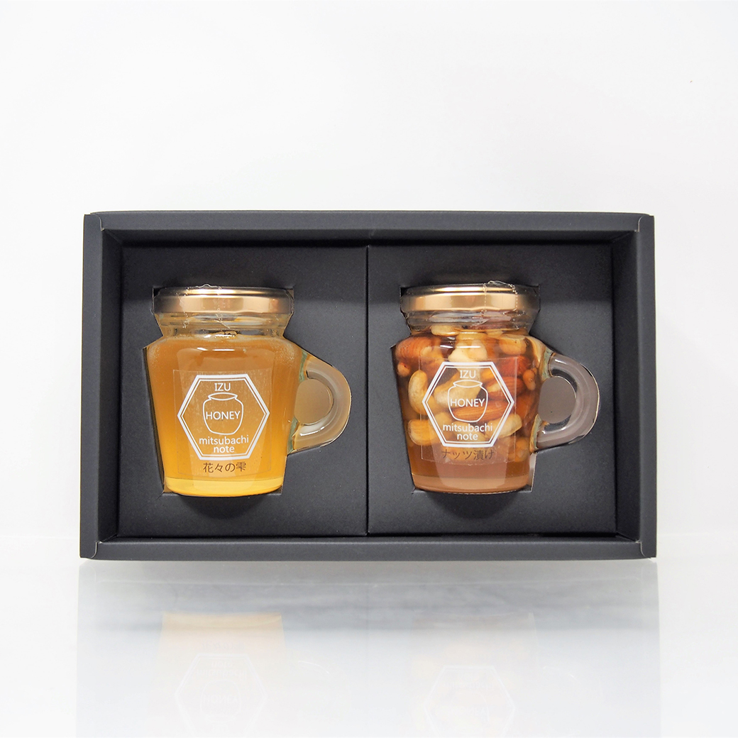 301]はちみつ2本セット（花々の雫・ナッツ漬け 各120g）化粧箱付き